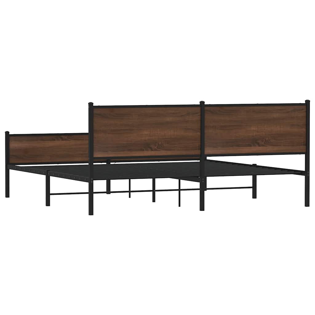vidaXL Metal Bed Frame without Mattress Brown Oak 193x203 cm