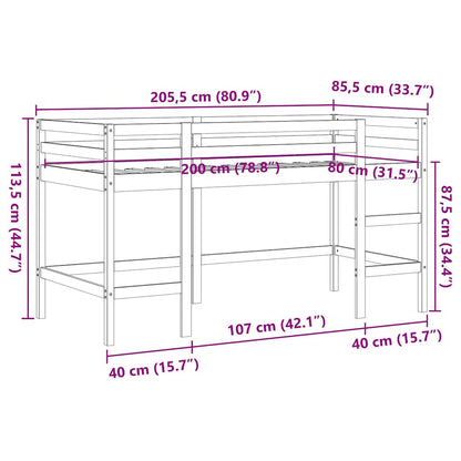 vidaXL Kids' Loft Bed without Mattress with Ladder Wax Brown 80x200 cm