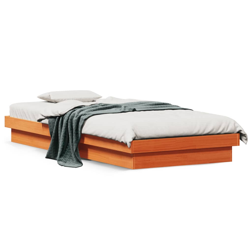 vidaXL LED Bed Frame without Mattress Wax Brown 75x190 cm Small Single Solid Wood