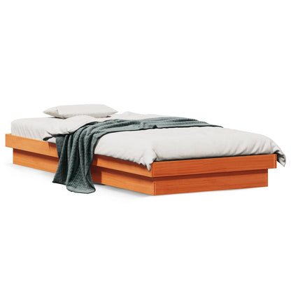 vidaXL LED Bed Frame without Mattress Wax Brown 75x190 cm Small Single Solid Wood