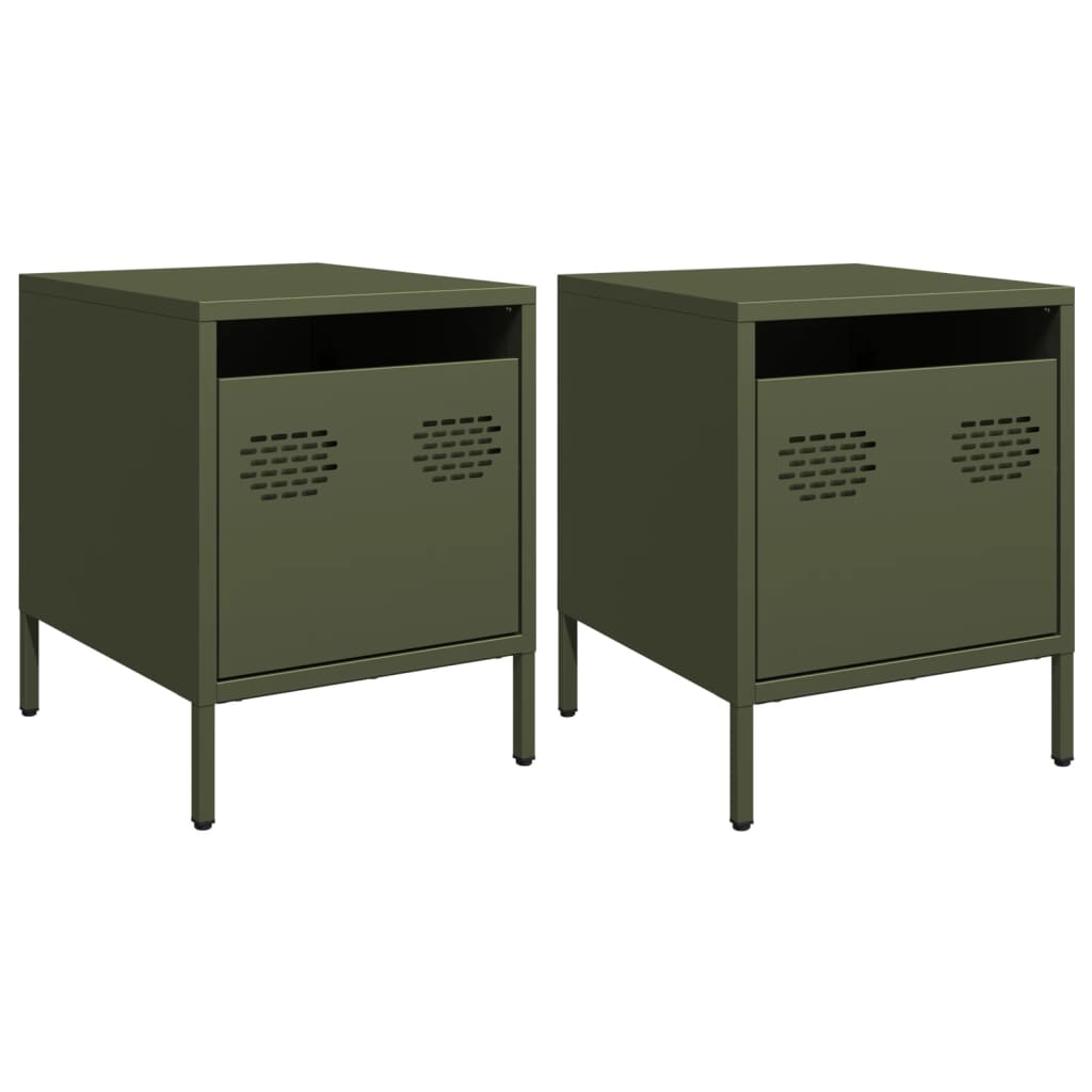 vidaXL Bedside Cabinets 2 pcs Olive Green 35x39x43,5 cm Steel
