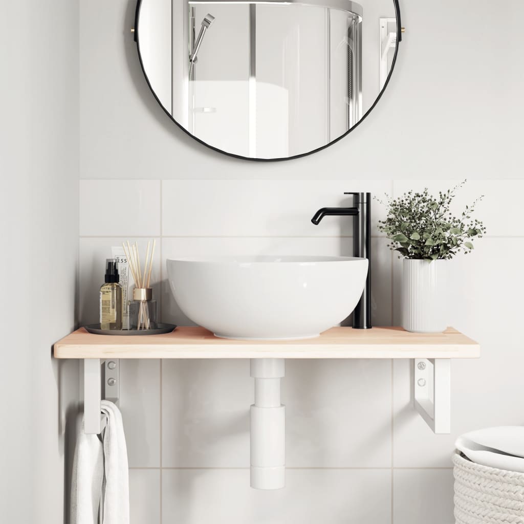 vidaXL Basin Shelf Wall Mounted Steel and Solid Wood Oak
