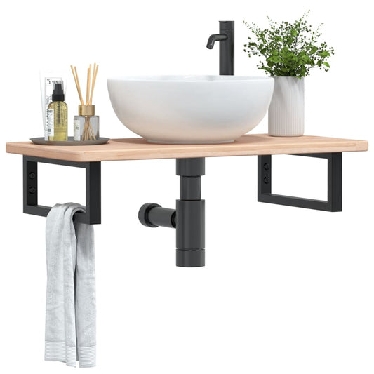 vidaXL Basin Shelf Wall Mounted Steel and Solid Wood Oak
