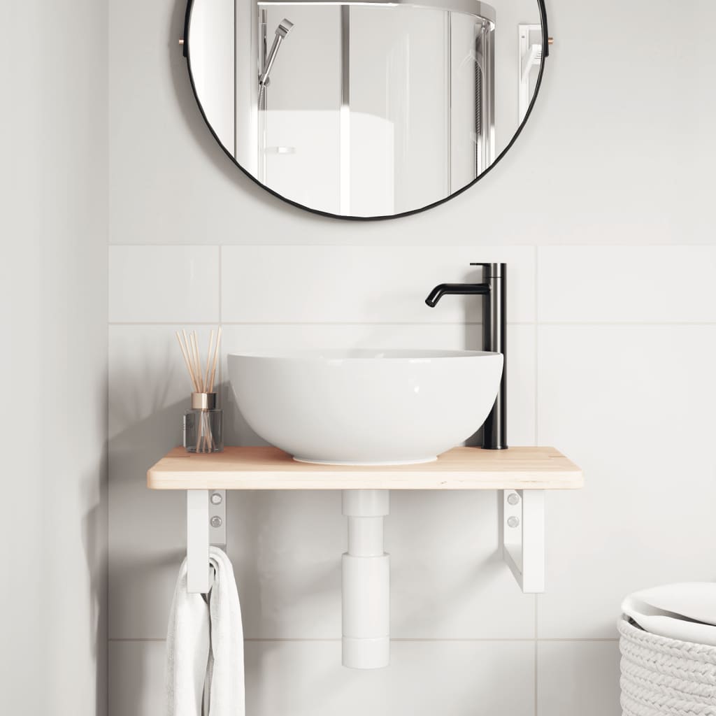 vidaXL Basin Shelf Wall Mounted Steel and Solid Wood Oak