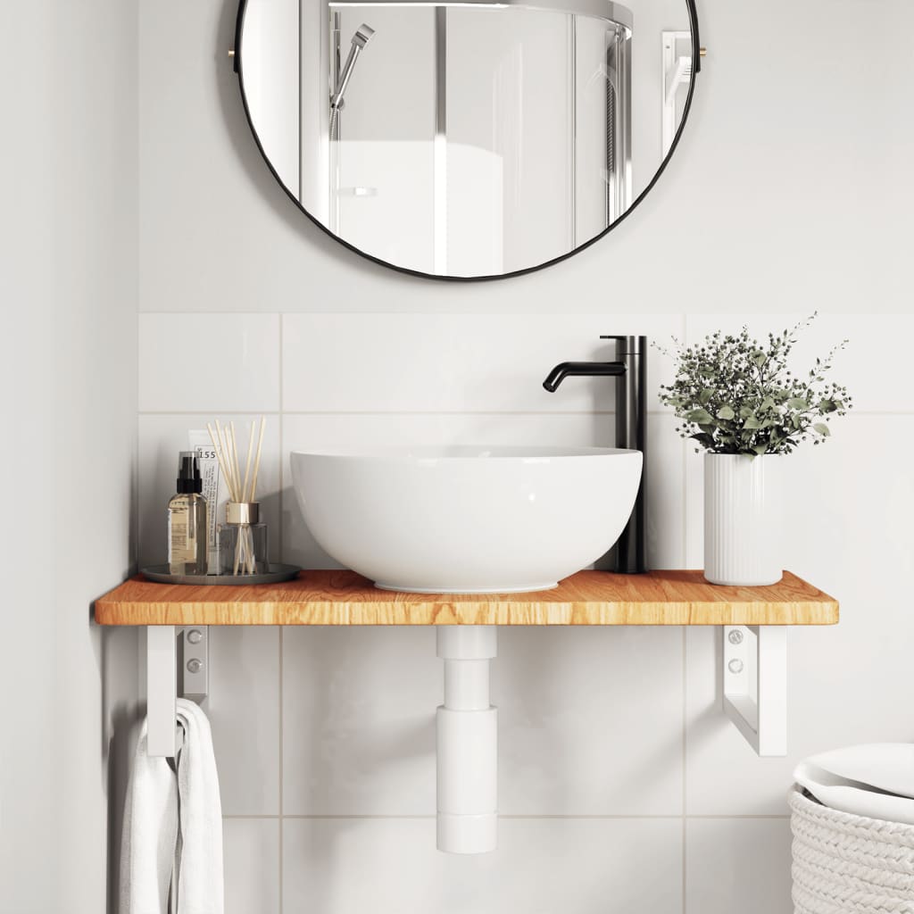 vidaXL Basin Shelf Wall Mounted Steel and Solid Wood Oak