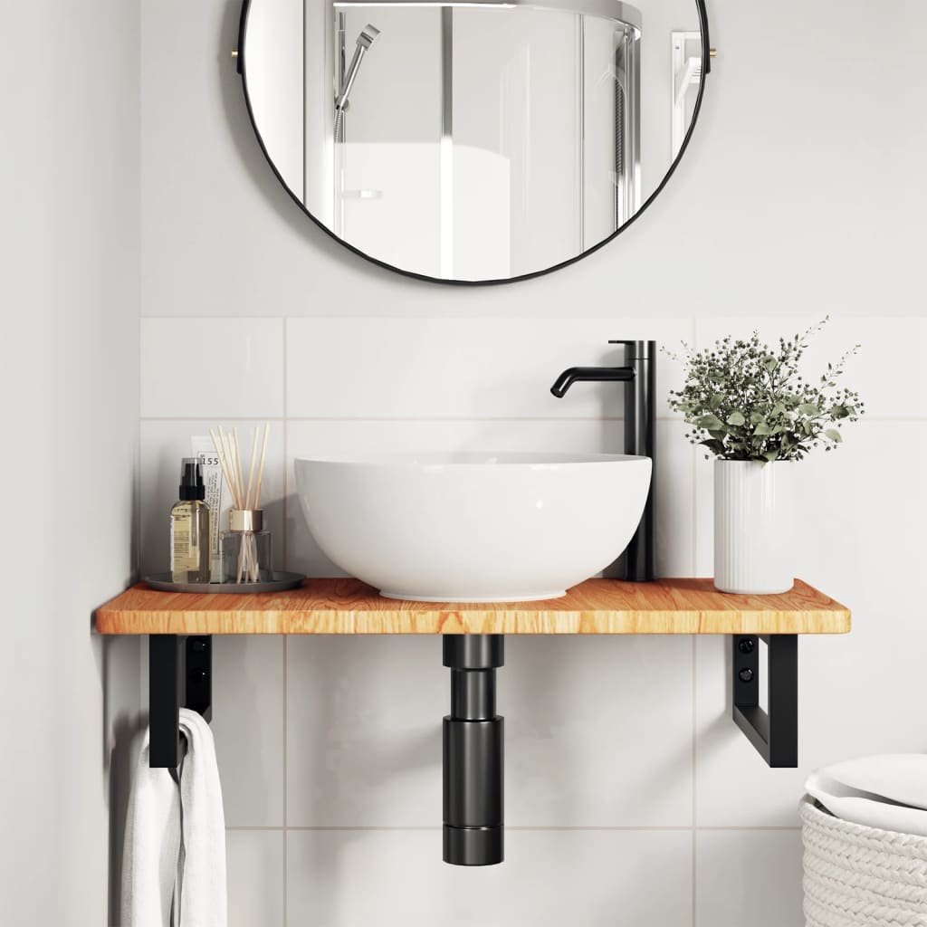 vidaXL Basin Shelf Wall Mounted Steel and Solid Wood Oak