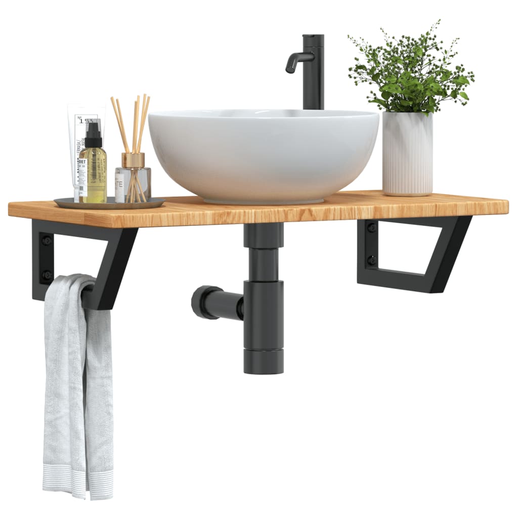 vidaXL Basin Shelf Wall Mounted Steel and Solid Wood Oak