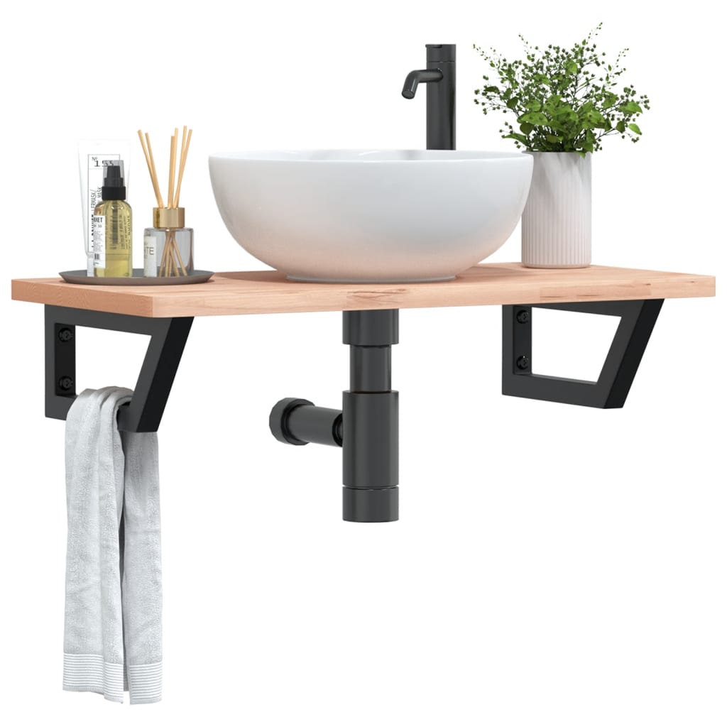 vidaXL Basin Shelf Wall Mounted Steel and Solid Wood Beech