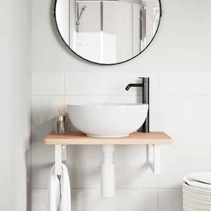 vidaXL Basin Shelf Wall Mounted Steel and Solid Wood Beech