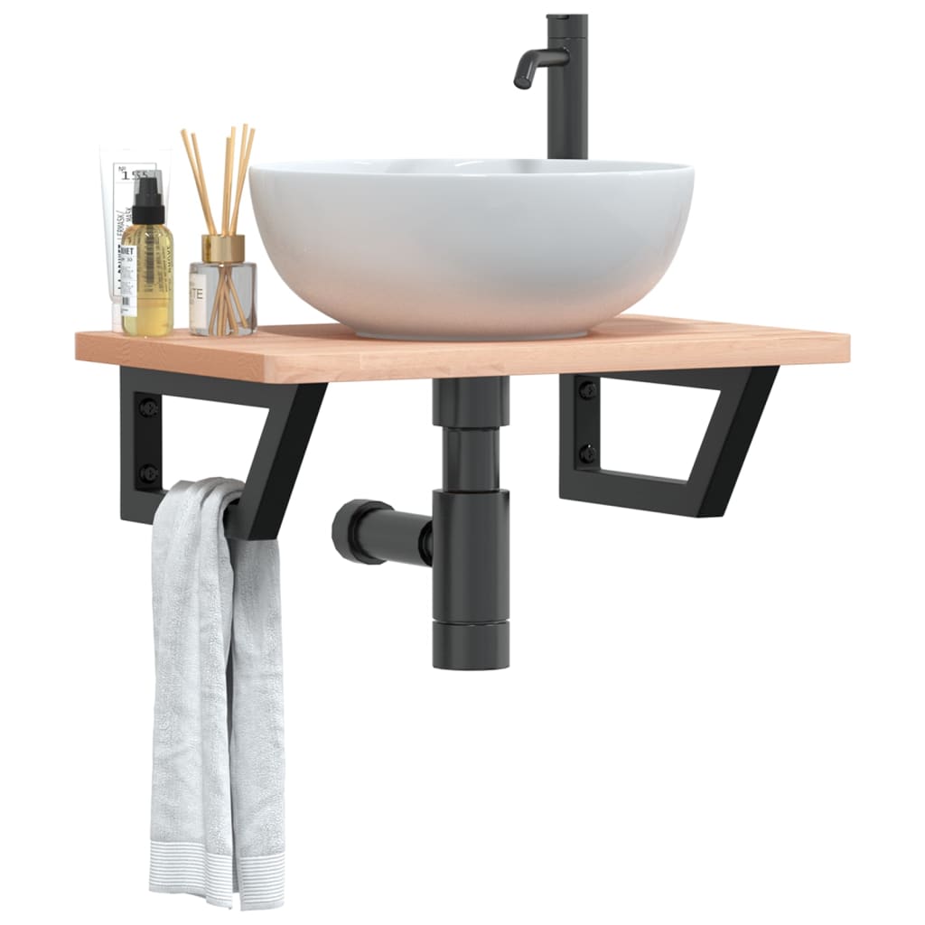 vidaXL Basin Shelf Wall Mounted Steel and Solid Wood Beech