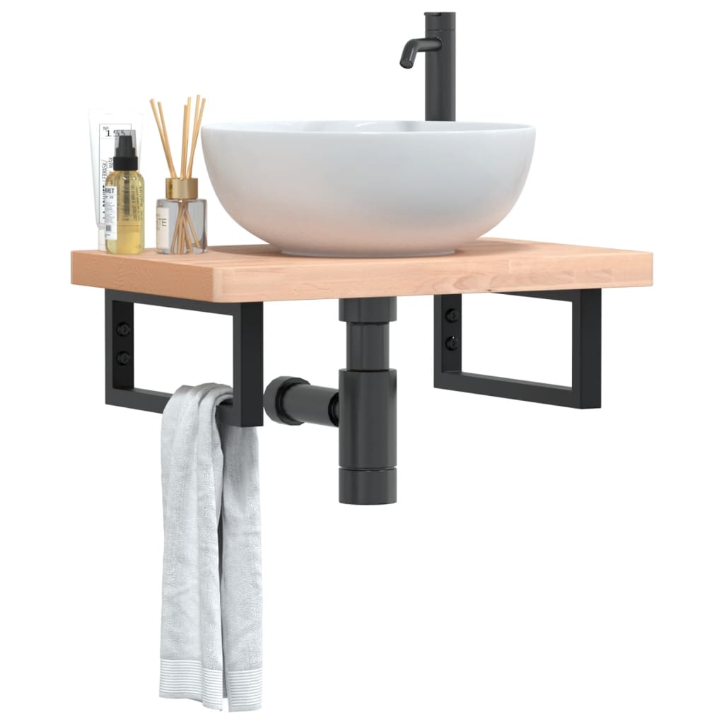 vidaXL Basin Shelf Wall Mounted Steel and Solid Wood Beech
