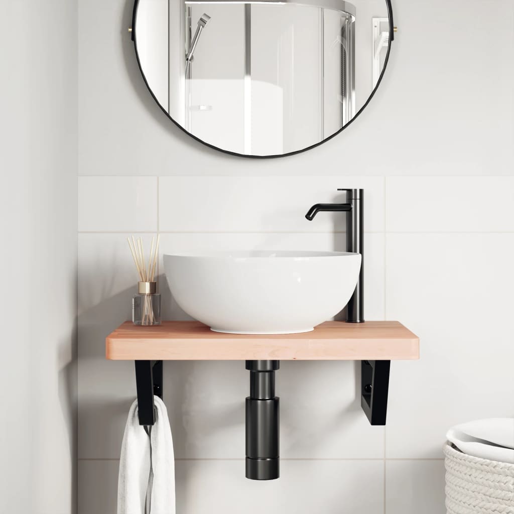 vidaXL Basin Shelf Wall Mounted Steel and Solid Wood Beech