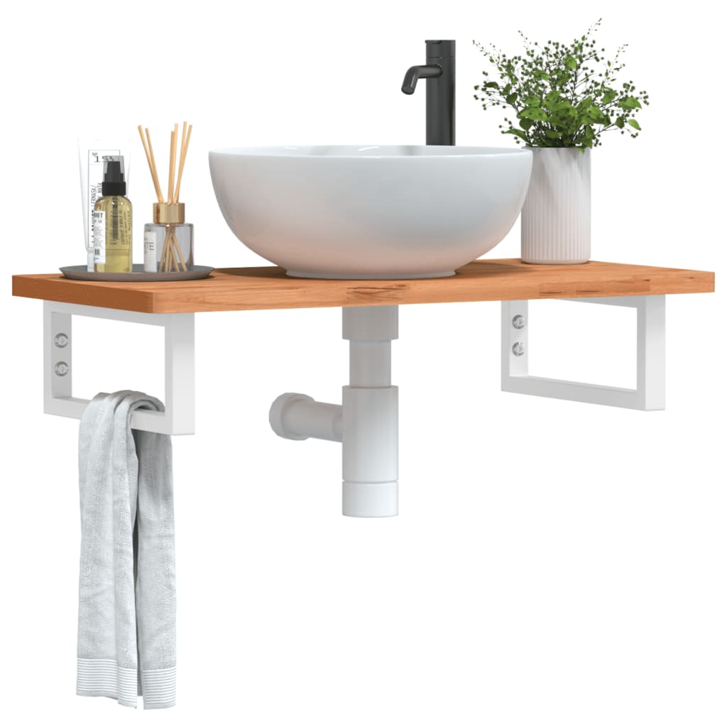 vidaXL Basin Shelf Wall Mounted Steel and Solid Wood Beech