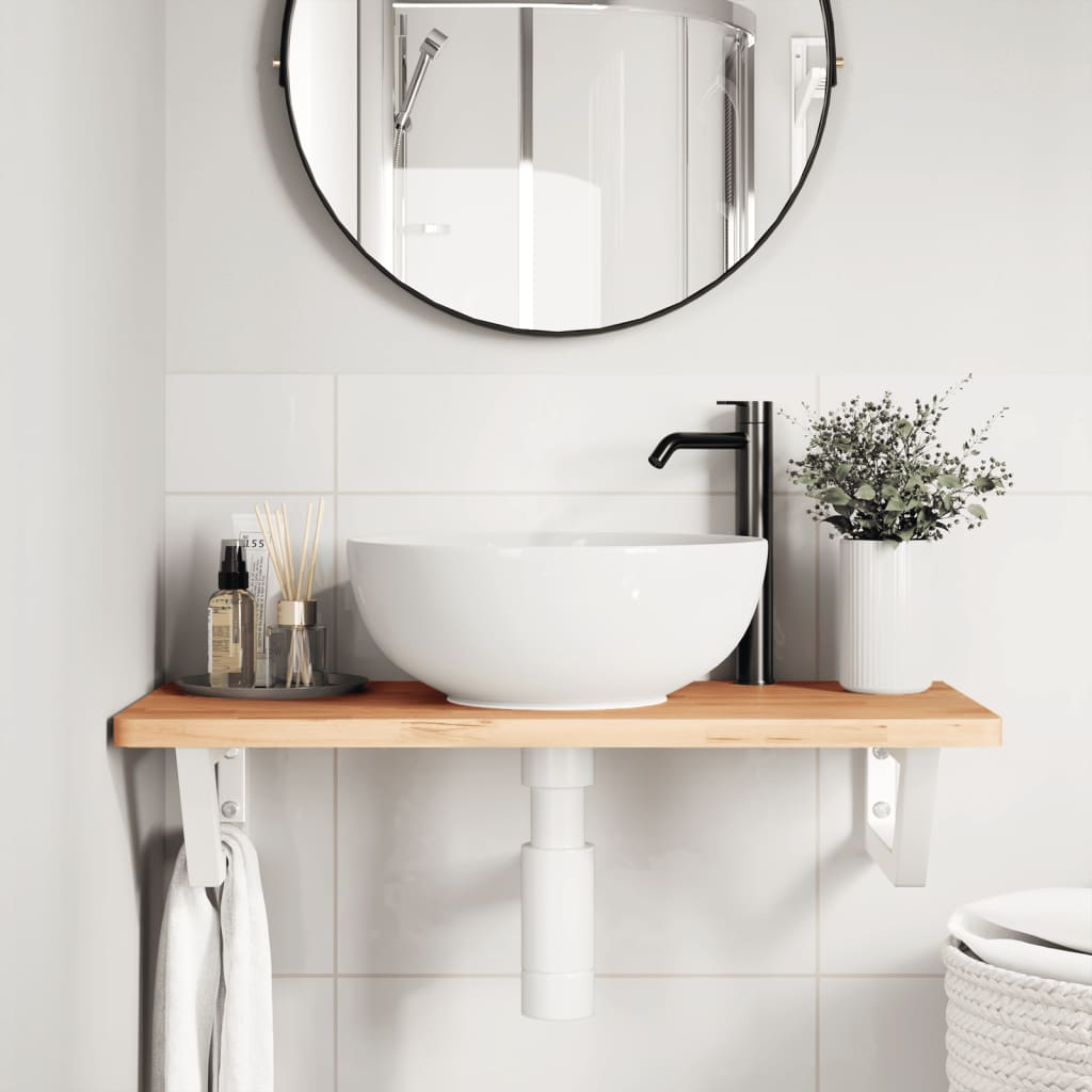vidaXL Basin Shelf Wall Mounted Steel and Solid Wood Beech
