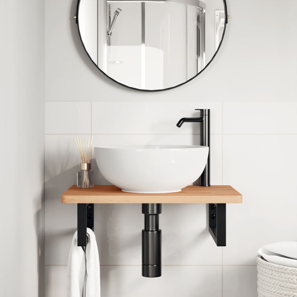 vidaXL Basin Shelf Wall Mounted Steel and Solid Wood Beech