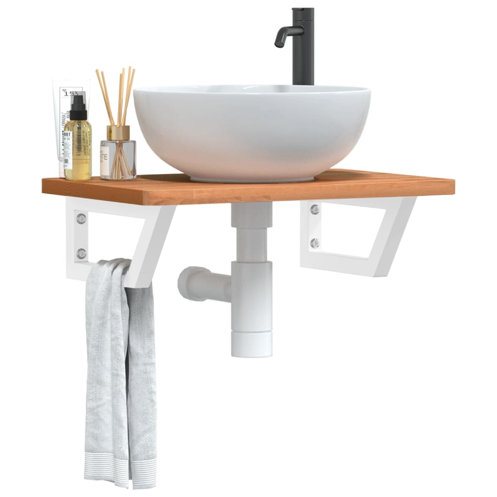 vidaXL Basin Shelf Wall Mounted Steel and Solid Wood Beech