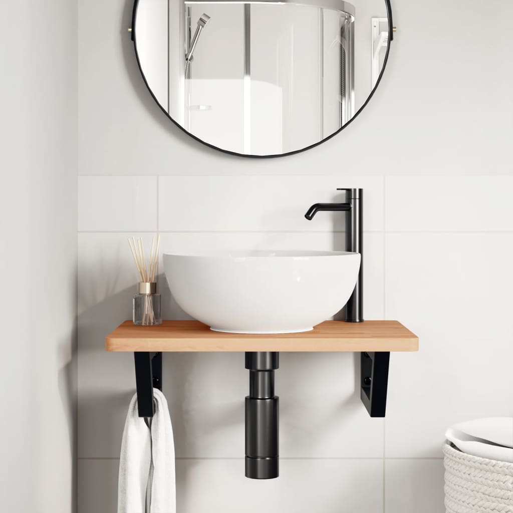vidaXL Basin Shelf Wall Mounted Steel and Solid Wood Beech
