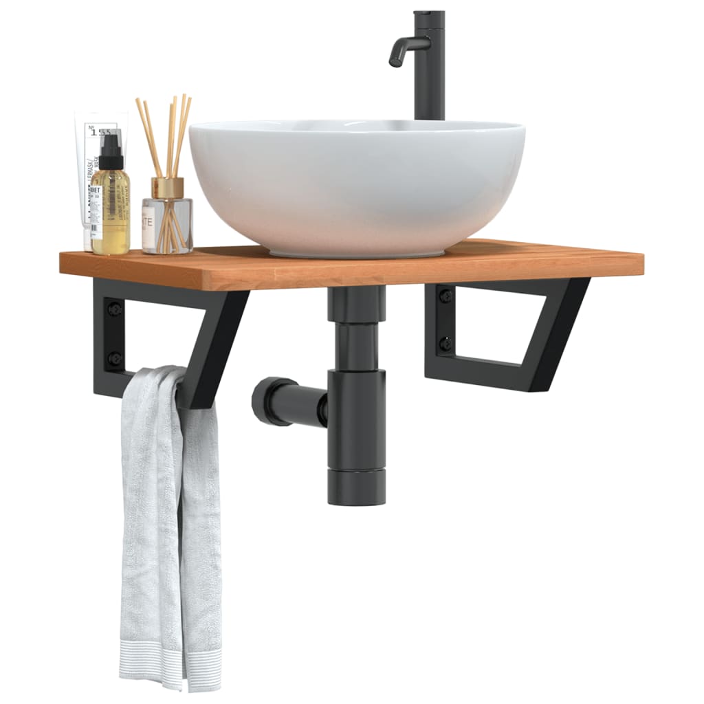 vidaXL Basin Shelf Wall Mounted Steel and Solid Wood Beech