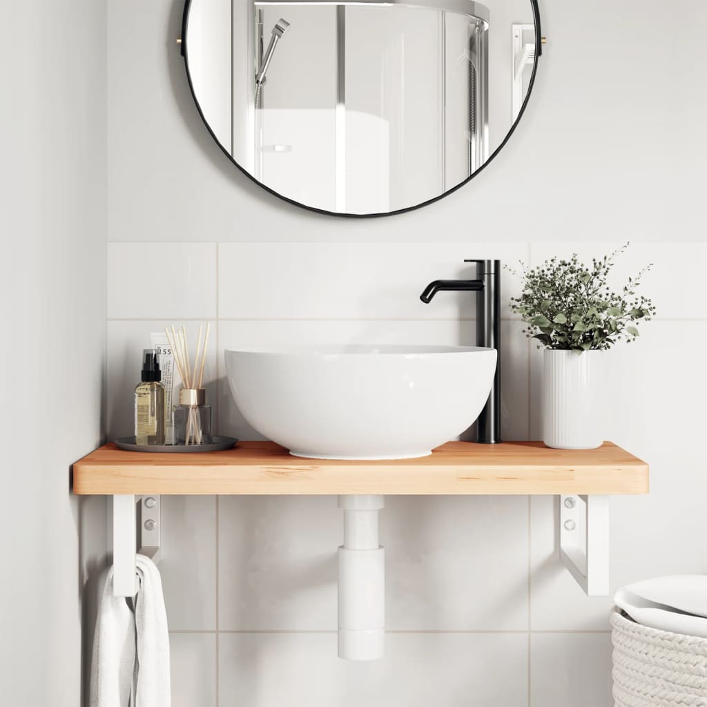 vidaXL Basin Shelf Wall Mounted Steel and Solid Wood Beech