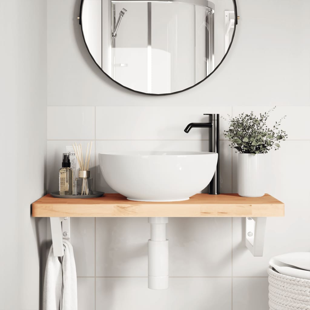 vidaXL Basin Shelf Wall Mounted Steel and Solid Wood Beech