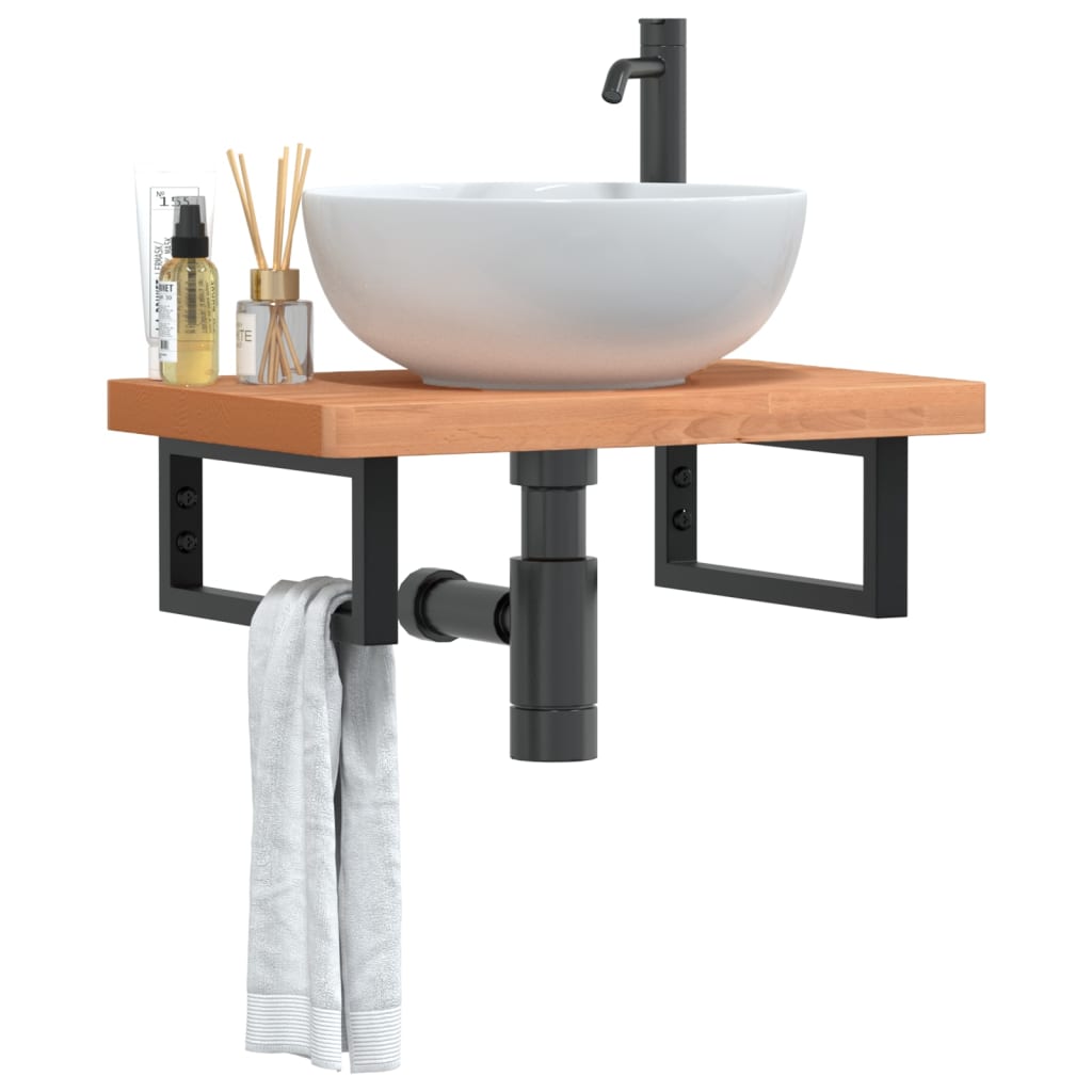 vidaXL Basin Shelf Wall Mounted Steel and Solid Wood Beech