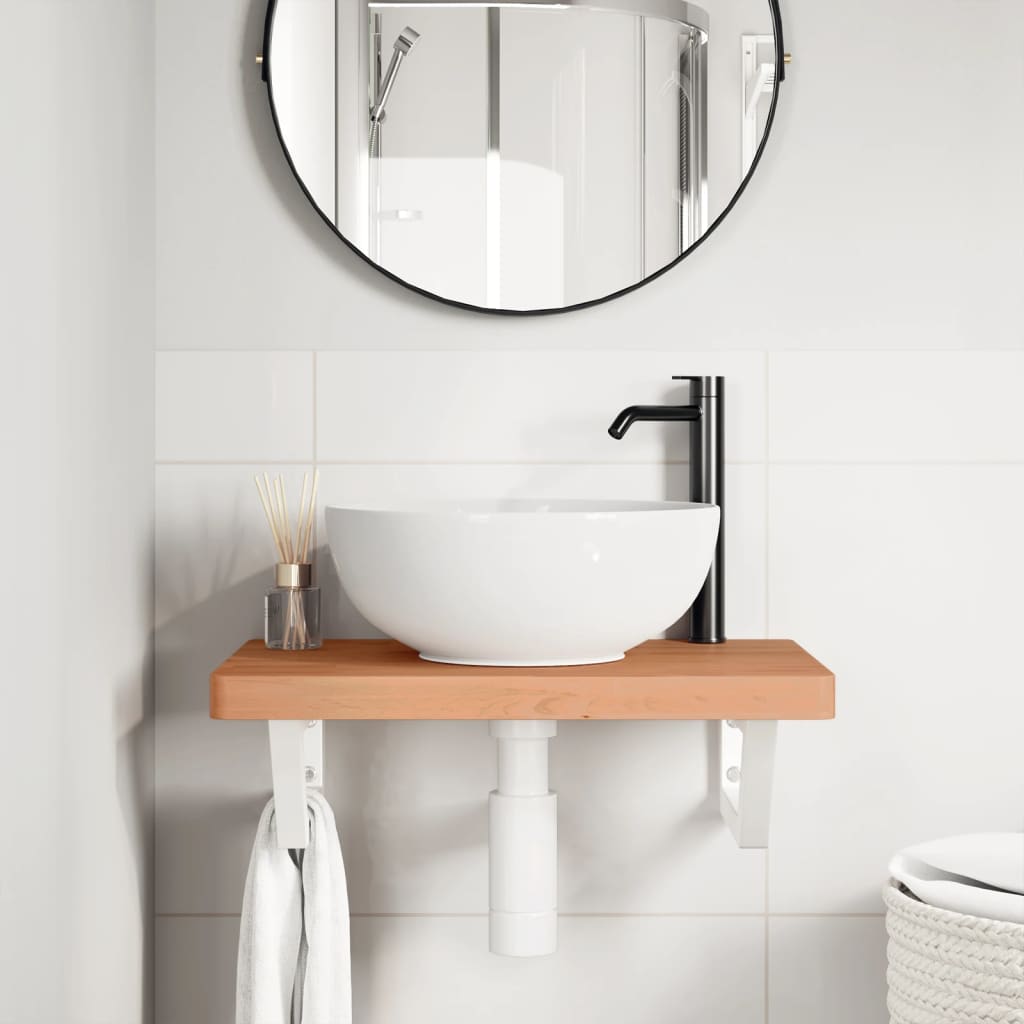 vidaXL Basin Shelf Wall Mounted Steel and Solid Wood Beech