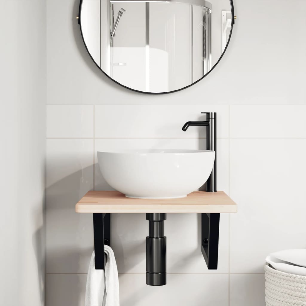 vidaXL Basin Shelf Wall Mounted Steel and Solid Wood Oak