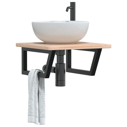 vidaXL Basin Shelf Wall Mounted Steel and Solid Wood Oak