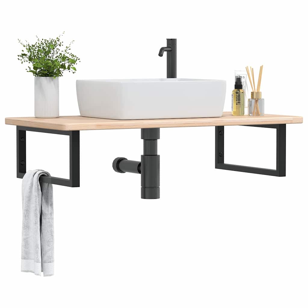 vidaXL Basin Shelf Wall Mounted Steel and Solid Wood Oak