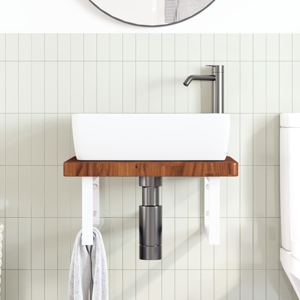 vidaXL Basin Shelf Wall Mounted Steel and Solid Wood Oak