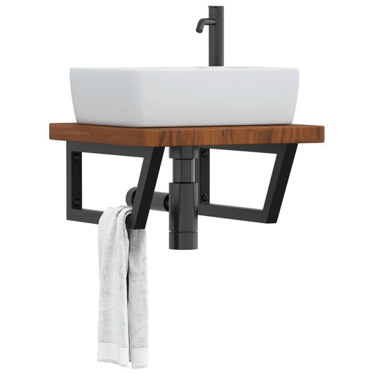vidaXL Basin Shelf Wall Mounted Steel and Solid Wood Oak