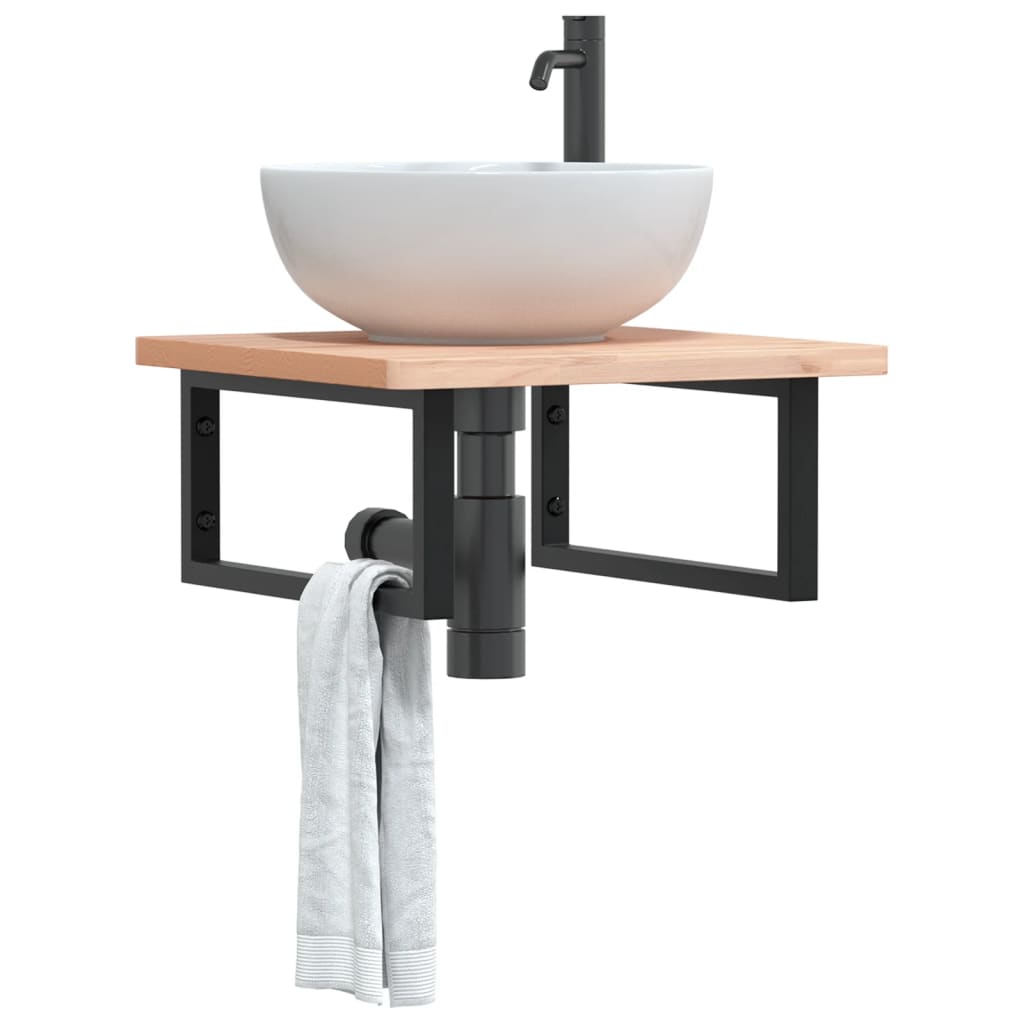 vidaXL Basin Shelf Wall Mounted Steel and Solid Wood Beech