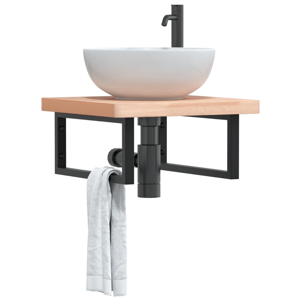 vidaXL Basin Shelf Wall Mounted Steel and Solid Wood Beech