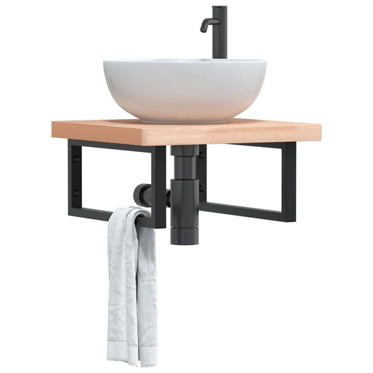 vidaXL Basin Shelf Wall Mounted Steel and Solid Wood Beech