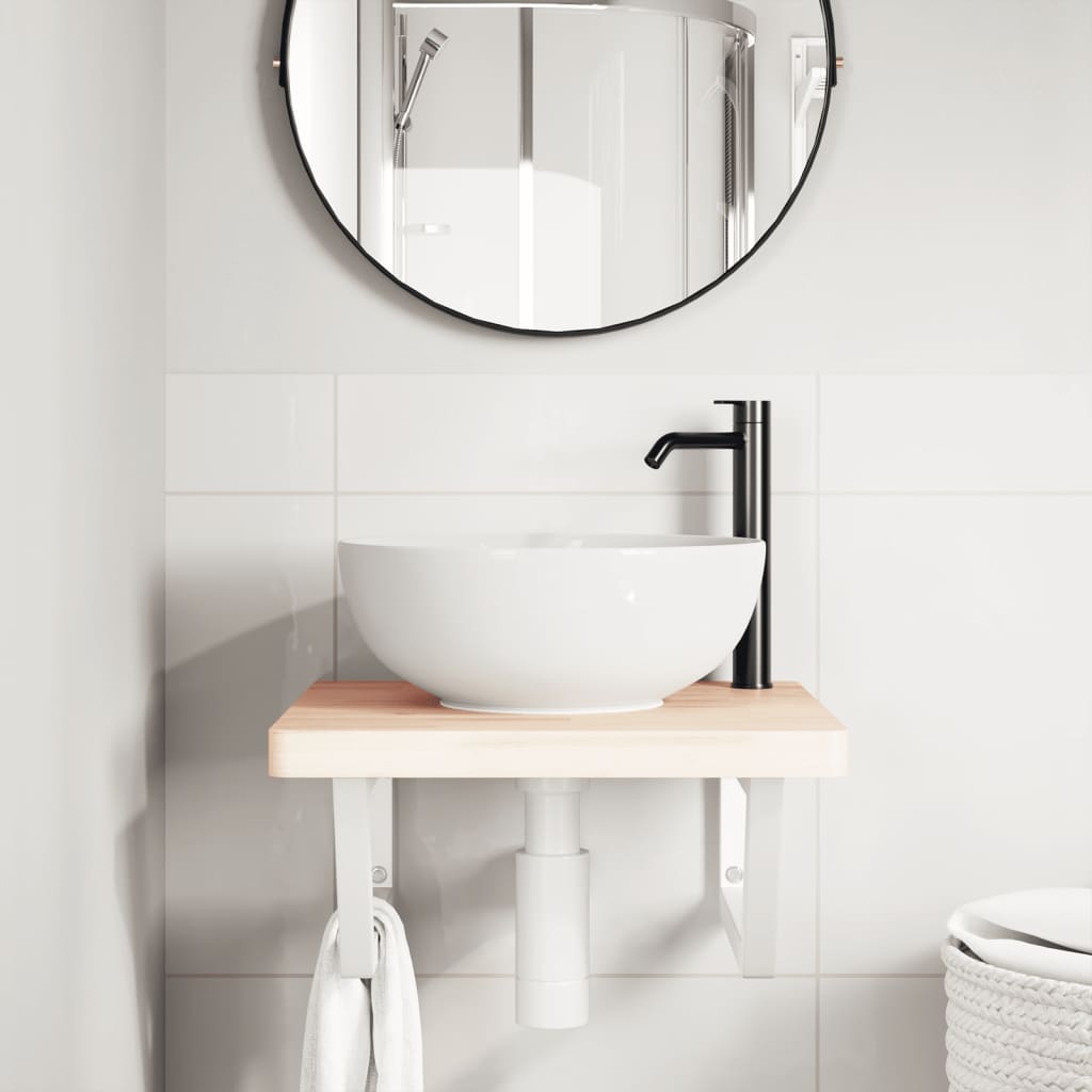 vidaXL Basin Shelf Wall Mounted Steel and Solid Wood Beech