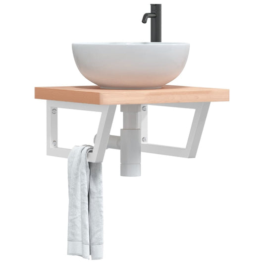 vidaXL Basin Shelf Wall Mounted Steel and Solid Wood Beech