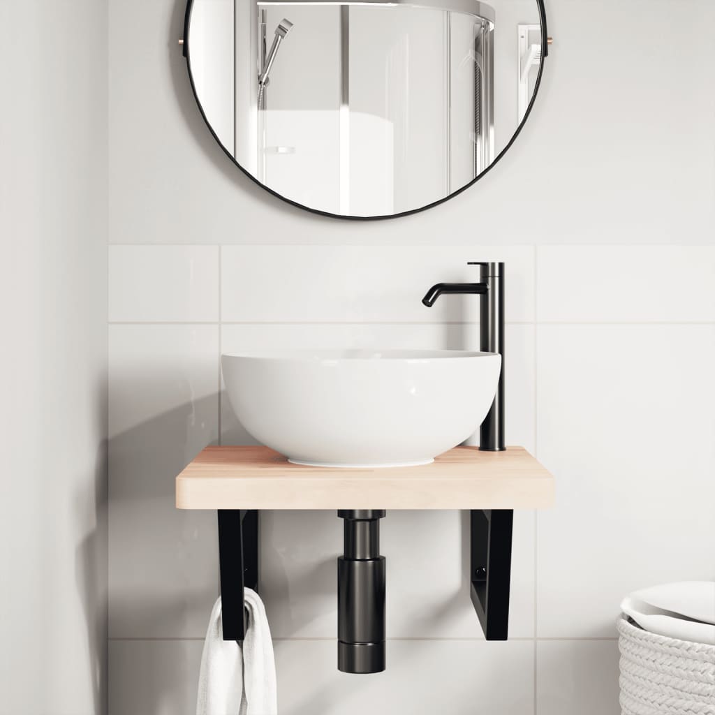 vidaXL Basin Shelf Wall Mounted Steel and Solid Wood Beech