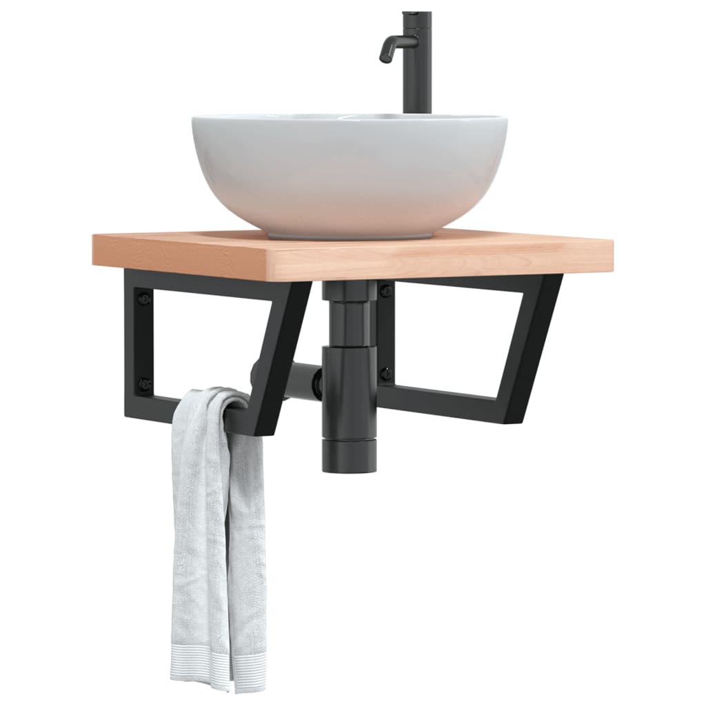 vidaXL Basin Shelf Wall Mounted Steel and Solid Wood Beech
