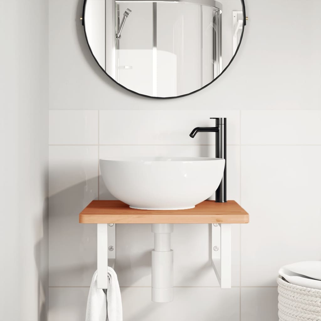 vidaXL Basin Shelf Wall Mounted Steel and Solid Wood Beech