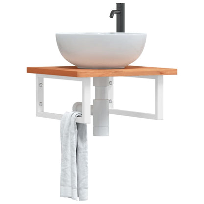 vidaXL Basin Shelf Wall Mounted Steel and Solid Wood Beech
