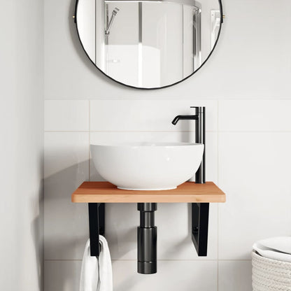 vidaXL Basin Shelf Wall Mounted Steel and Solid Wood Beech