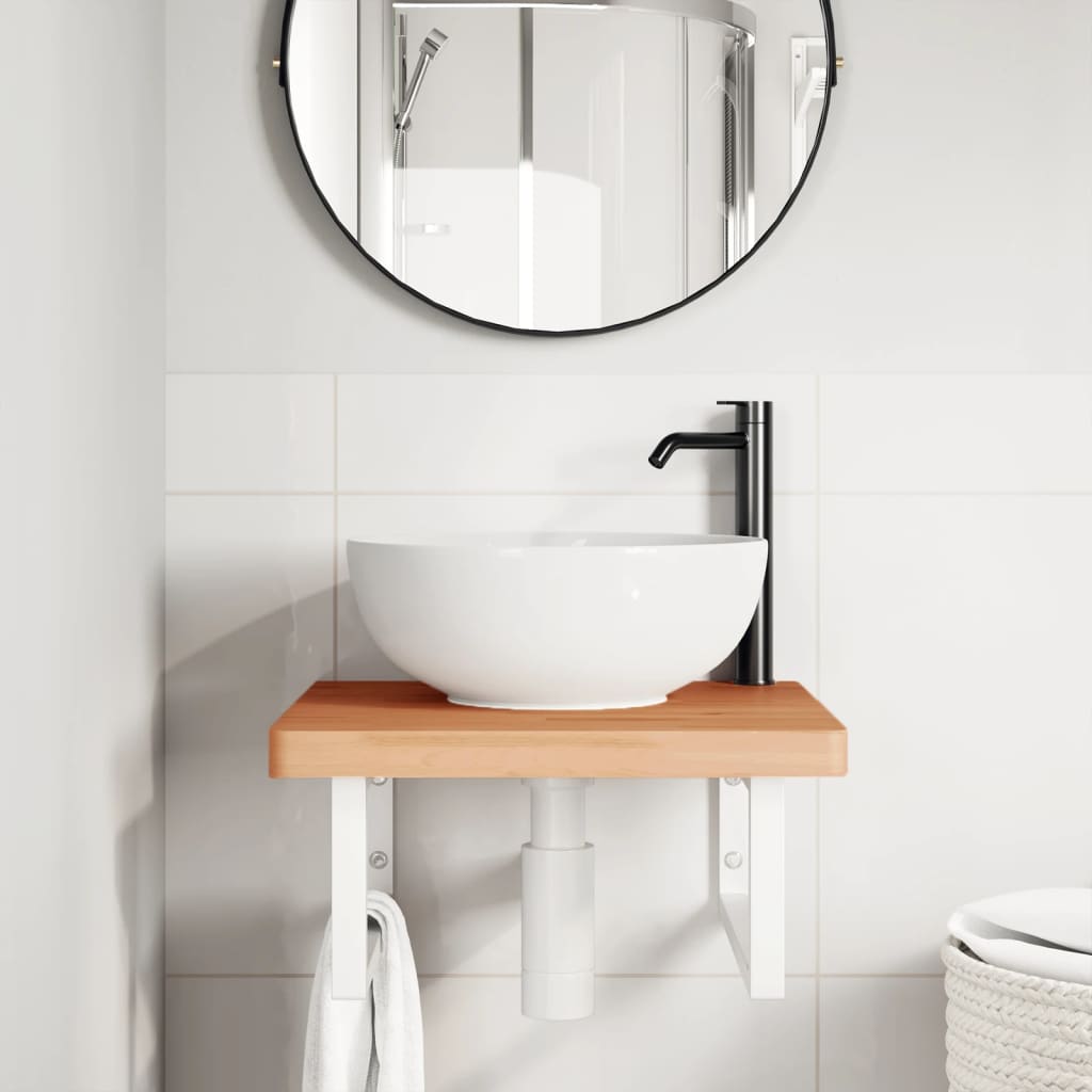 vidaXL Basin Shelf Wall Mounted Steel and Solid Wood Beech