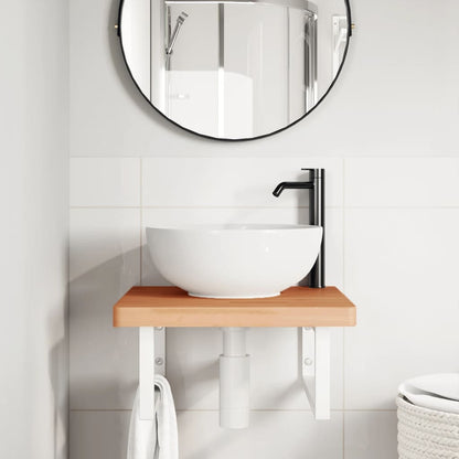 vidaXL Basin Shelf Wall Mounted Steel and Solid Wood Beech