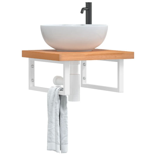 vidaXL Basin Shelf Wall Mounted Steel and Solid Wood Beech