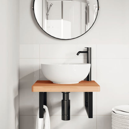 vidaXL Basin Shelf Wall Mounted Steel and Solid Wood Beech