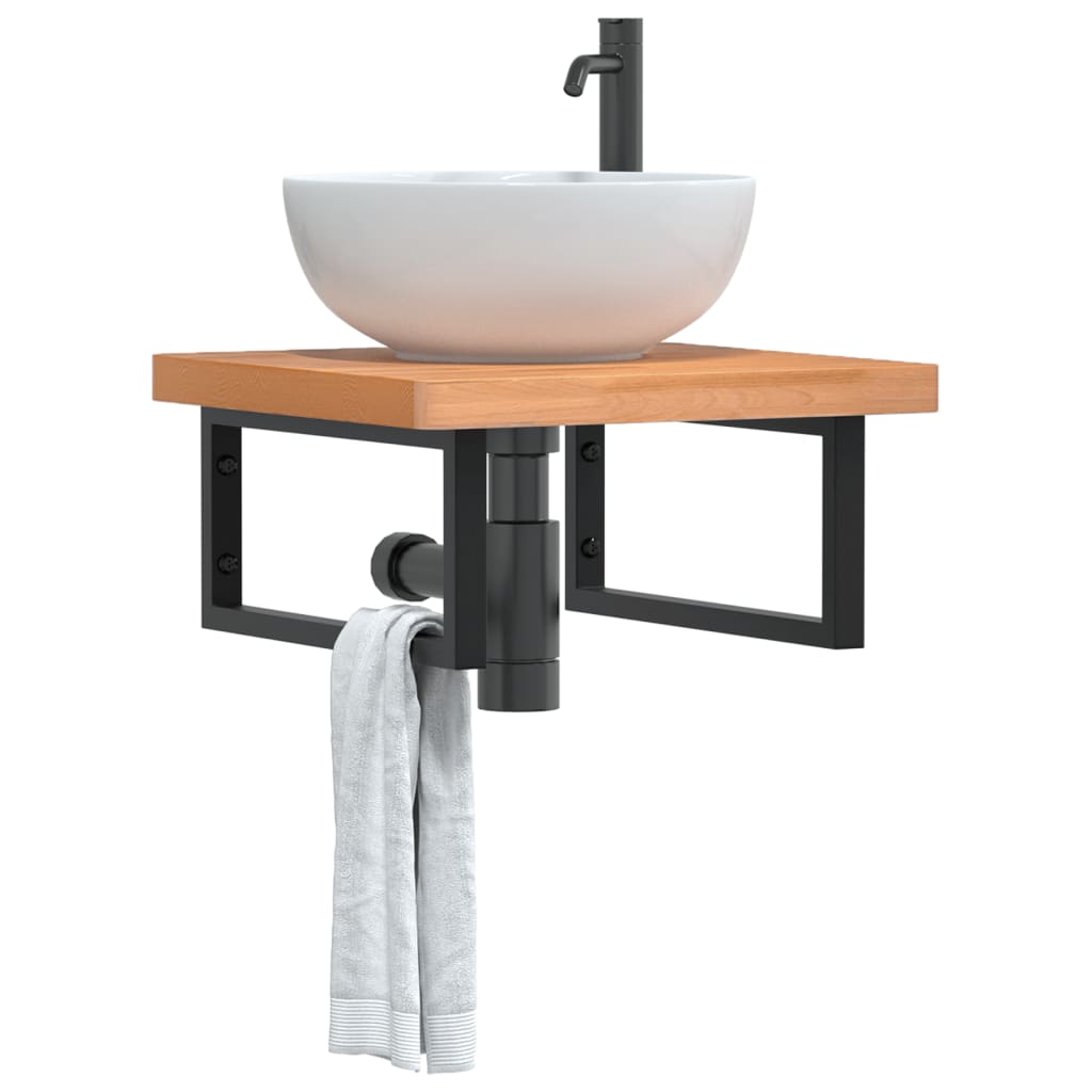 vidaXL Basin Shelf Wall Mounted Steel and Solid Wood Beech