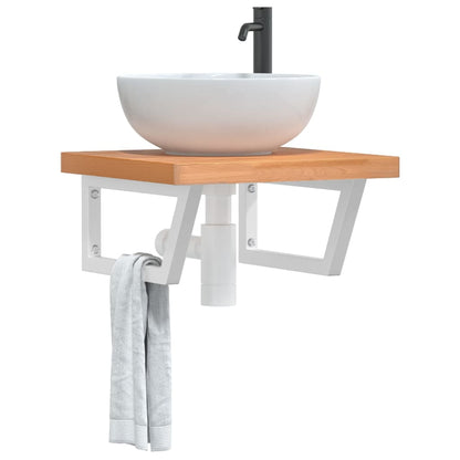 vidaXL Basin Shelf Wall Mounted Steel and Solid Wood Beech