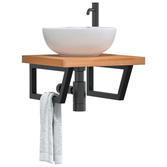 vidaXL Basin Shelf Wall Mounted Steel and Solid Wood Beech