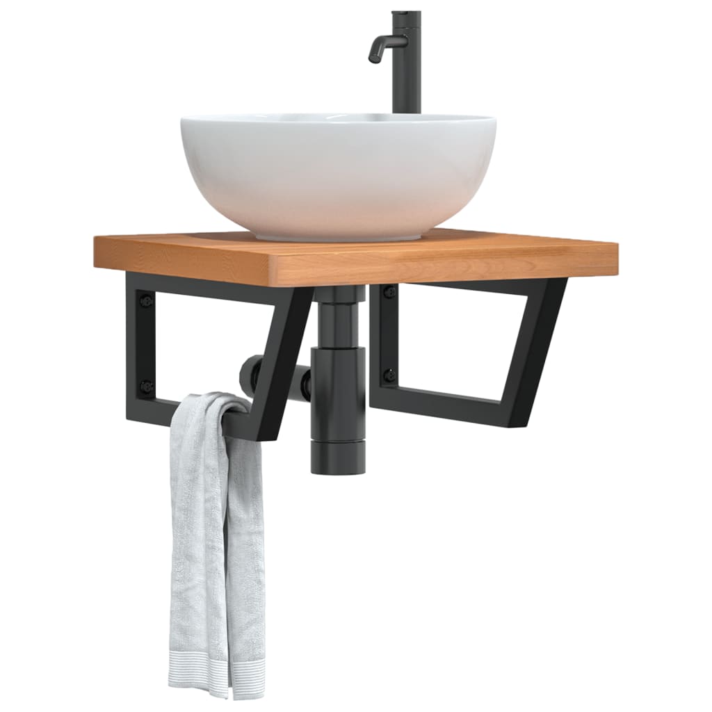 vidaXL Basin Shelf Wall Mounted Steel and Solid Wood Beech