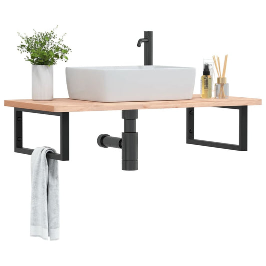 vidaXL Basin Shelf Wall Mounted Steel and Solid Wood Beech